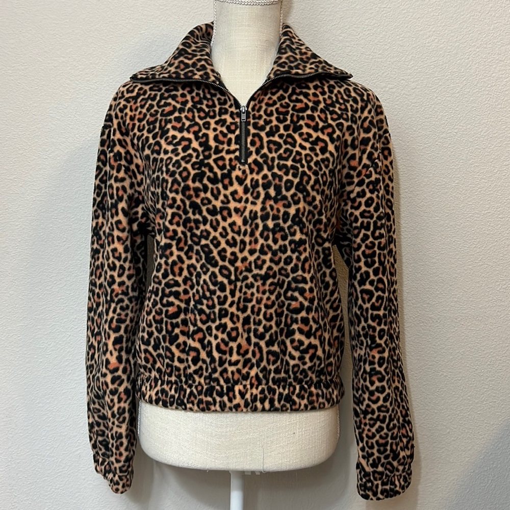BP Print Fleece Half Zip Pullover In Tan Dale Leopard